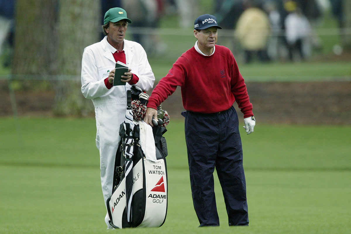 Tom Watson and Caddie Bruce Edwards of the USA